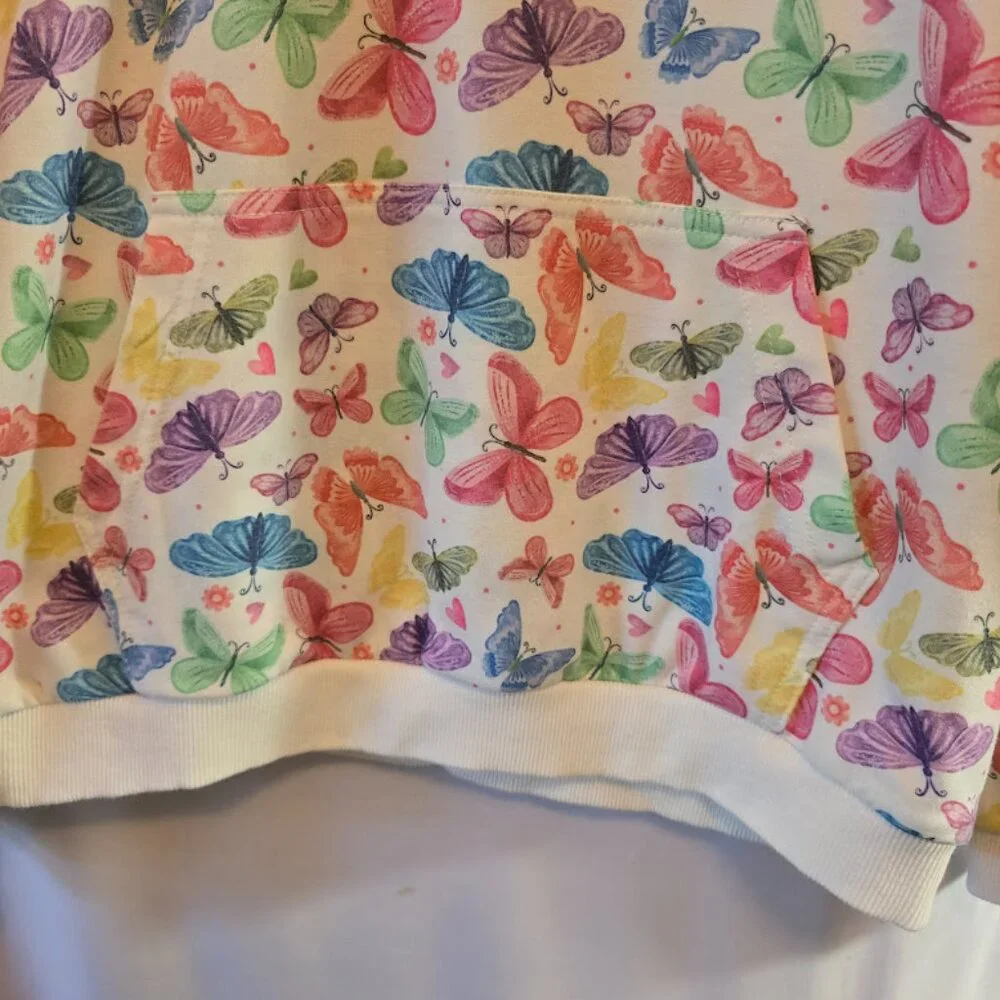 BUTTERFLY PRINT HOODIE SWEATSHIRT WELAKEN KANGAROO POCKET PULLOVER SIZE 12Y
